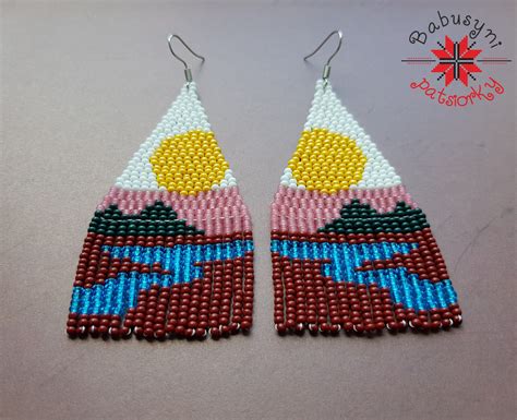 Mountains Seed Bead Earrings Sunset Beaded Earrings River Etsy