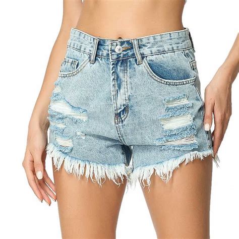 Slimming Ripped Frayed Fringed High Waisted Fringe Denim Shorts Sunifty