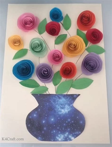DIY Paper Rose Flower Vase Card for kids - Step by Step Tutorial - K4 Craft