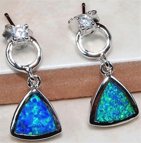 Ct Australian Opal Inlay Topaz Solid Sterling Silver Earrings