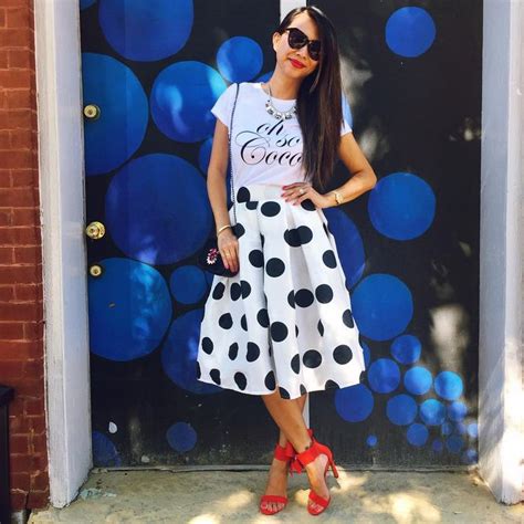 Polka Dot Pleated Midi Skirt Outfit