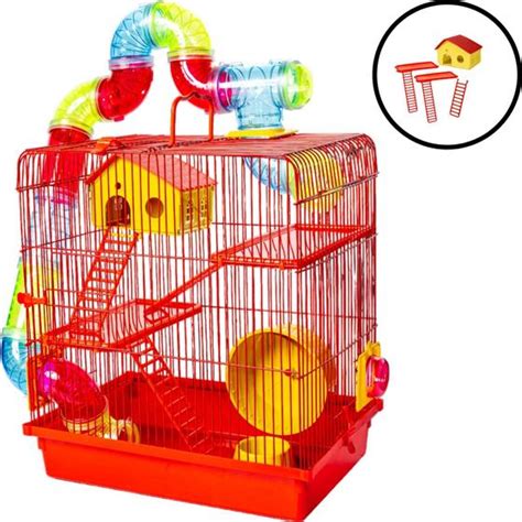 Gaiola Tubo Super Luxo Andares Hamster Completa Casinha Roda Escada