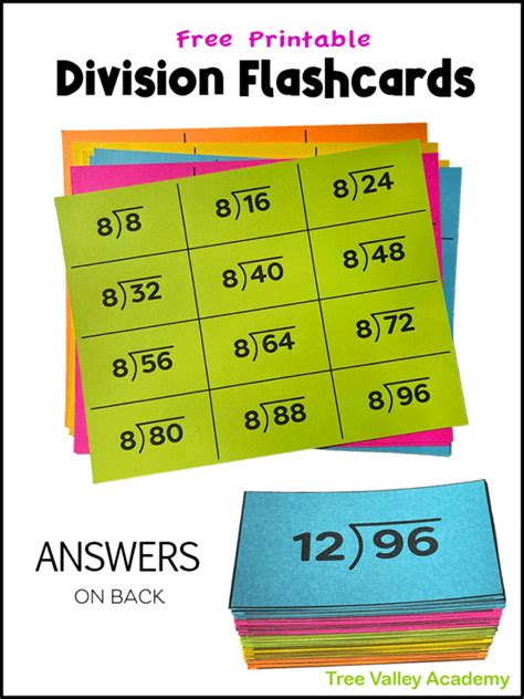 Free Printable Division Flash Cards 0-12 with Answers on the Back