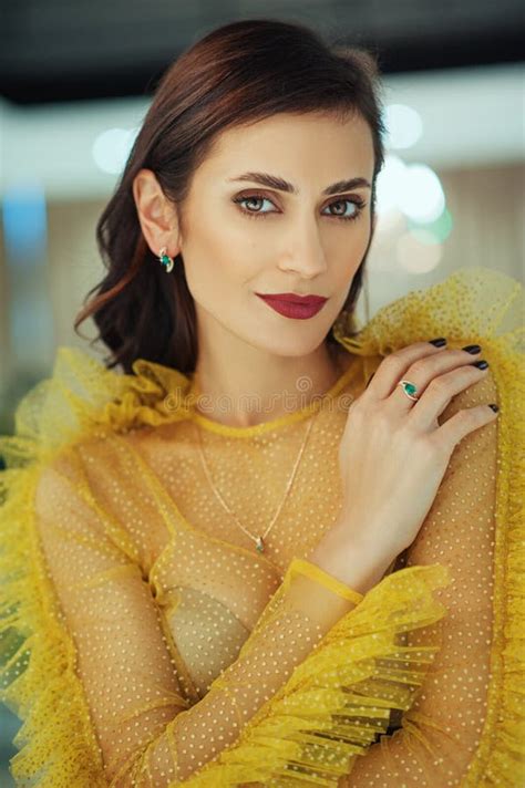 Luxury Woman Portrait Elegant Brunette Lady With Fashion Jewelry Set Wavy Hairstyle And Makeup