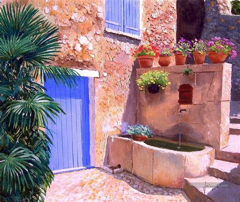 Fontaine Fleurie Jardin Peinture Tableau En Vente