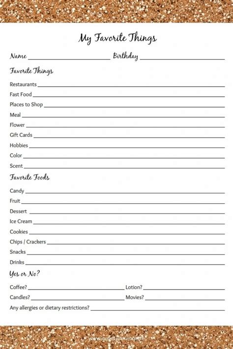 My Favorite Things Printable | Free Gift Ideas for Teachers