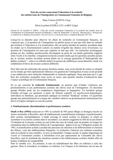 (PDF) Etat des savoirs concernant l'éducation et la scolarité des
