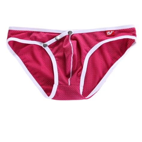 Calzoncillos de malla con botón frontal abierto para hombre ropa interior Bikini bolsa