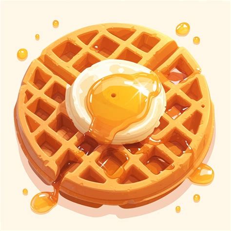 Premium Vector Fluffy Belgian Waffle With Syrup Breakfast Cartoon Scene