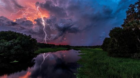 nature, Landscape, Water, Reflection, Clouds, River, Storm, Lightning ...