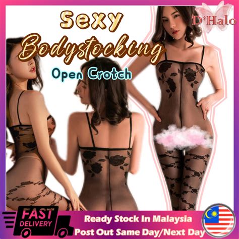 Ready Stocksexy Lingerie Open Crotch Bodystocking One Piece Suit Night Wear Sleepwear Baju