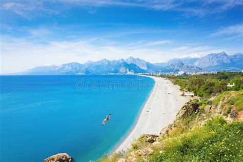 Konyaalti Strandsikt Antalya Turkiet Arkivfoto Bild Av Idealt