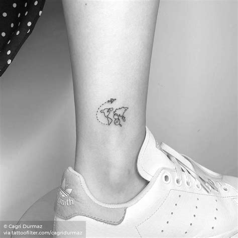 Small world map tattoo on the ankle. | World map tattoos, Map tattoos ...