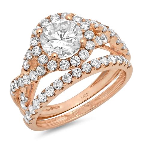 Clara Pucci 18k Rose Gold Round Cut 1ct Synthetic Moissanite Engagement