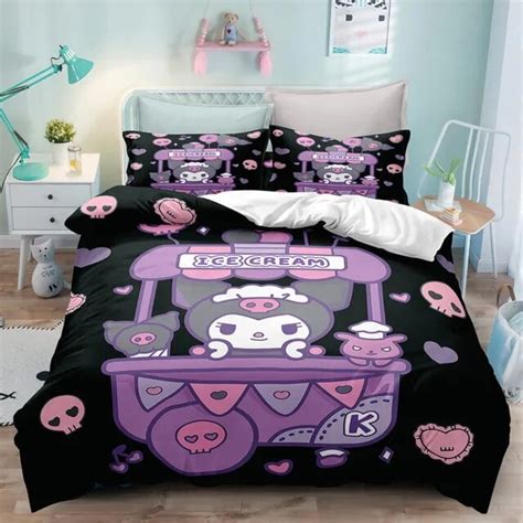 Sanrio Kuromi Bedding Set Cartoon Anime Kuromi Melody Quilt Duvet Cover