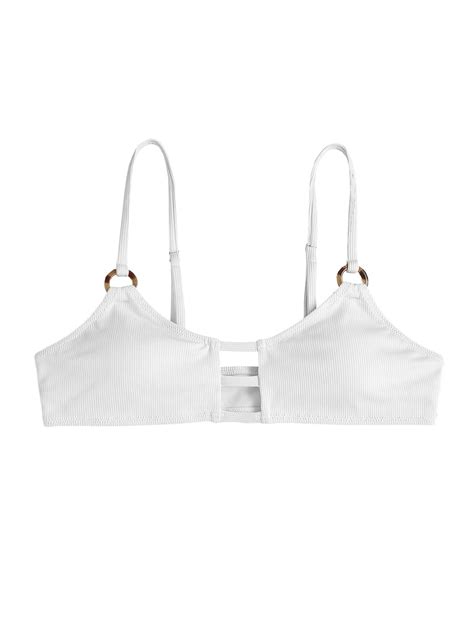 ZAFUL Women Swimwear Sexy Top O Ring Ribbed Ladder Cutout Bikini Top White M Walmart
