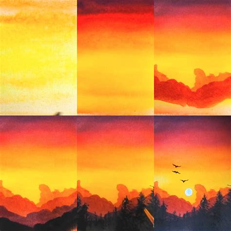 How to draw a sunset landscape step by step tutorial for beginner easy DIY