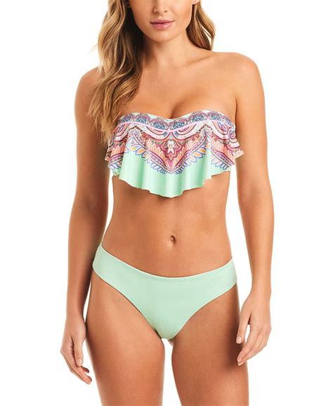 Jessica Simpson Womens Tied Bandeau Bikini Top And Reversible Bottoms