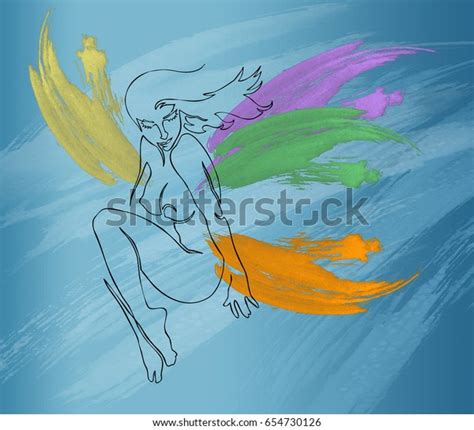 Colors Wings Line Art Nude Lady Stock Illustration Shutterstock
