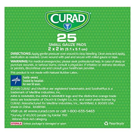 Curad SoothePLUS Gauze Pads With ARM HAMMER Baking Soda 2 X 2 25