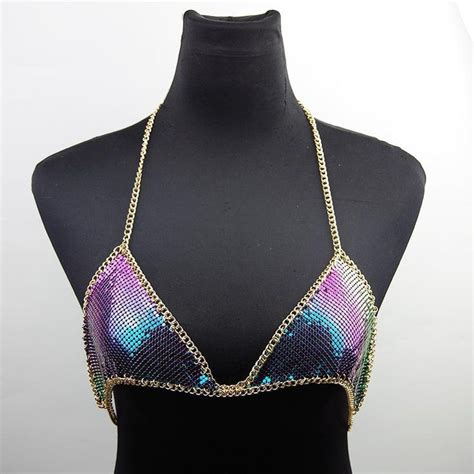 Metallic Chain Bikini Top 3 Colors In 2021 Bralette Chain Bikini