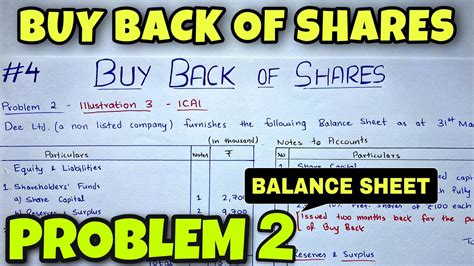 4 Buy Back Of Shares Problem 2 With Balance Sheet By Saheb