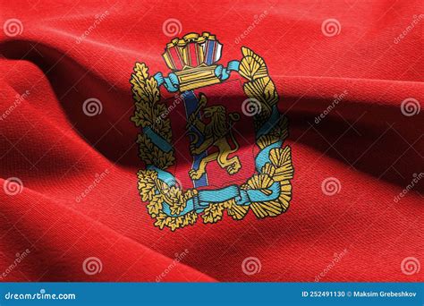 D Illustration Flag Of Krasnoyarsk Krai Is A Region Of Russia Stock