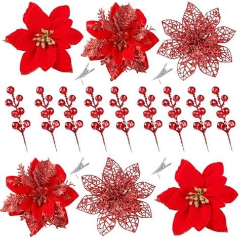 Amazon Nuobesty Pieces Christmas Glitter Poinsettia Flowers