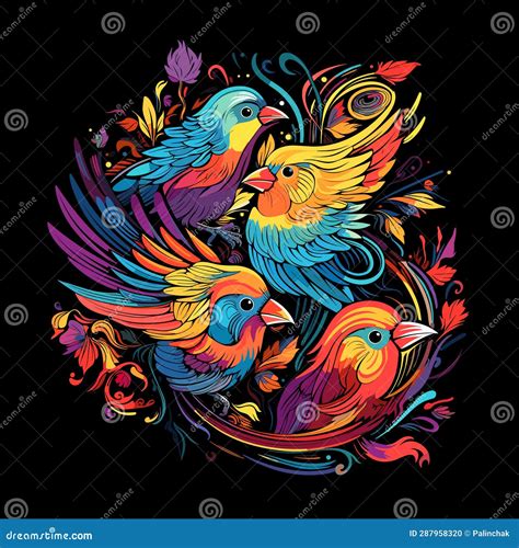 Parrots Among Flowers In Colourful Pop Art Style Stock Vector