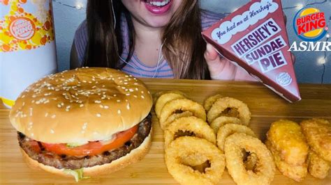 ASMR BURGER KING IMPOSSIBLE WHOPPER BURGER ONION RINGS HERSHEY PIE