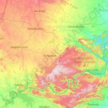 Nagarkurnool topographic map, elevation, terrain