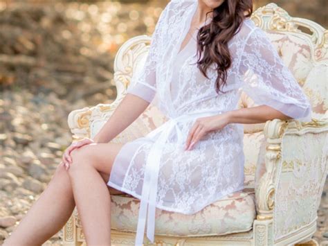 White Lace Bridal Robe Lingerie Getting Ready Bridal Gift Etsy