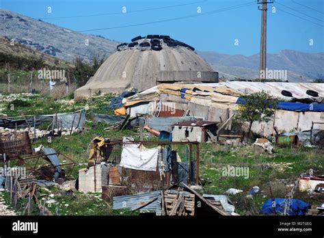 A concrete bunker from the Communist era in Albania, pictured on 16.10. ...