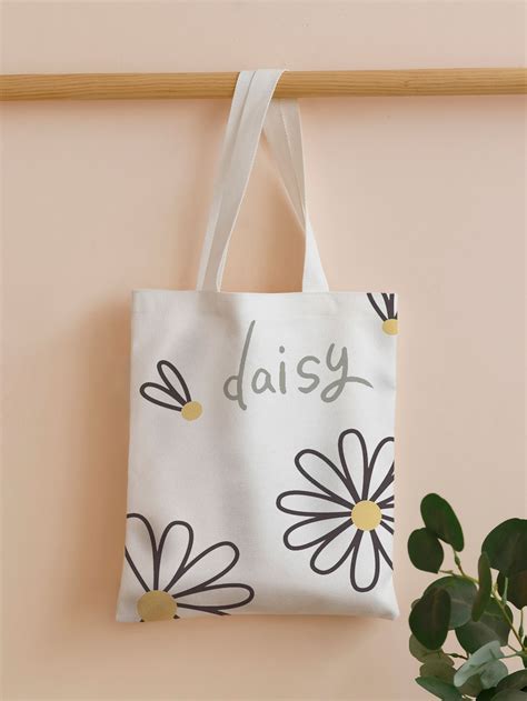 Multicolor Preppy Linen Floral Letter Shopper Bag Women Bags Custom