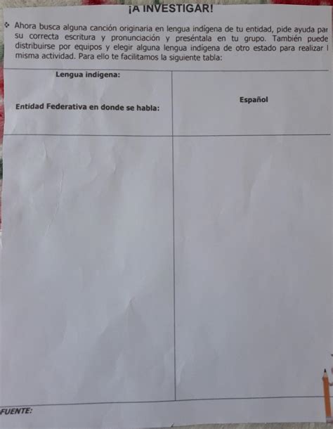 A INVESTIGAR Ahora busca alguna canción originaria en lengua indígena