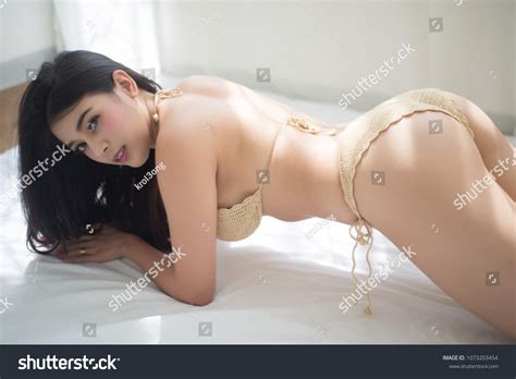 Asian Woman Sexy Beige Bikini Nude Foto Stok 1073203454 Shutterstock
