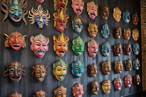 Premium AI Image | Colorful balinese masks displayed on a wall created ...