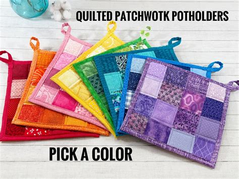 Quilted Pot Holders Handmade Colorful Pot Holder Hot Pad For The Kitchen Quilted Fabric