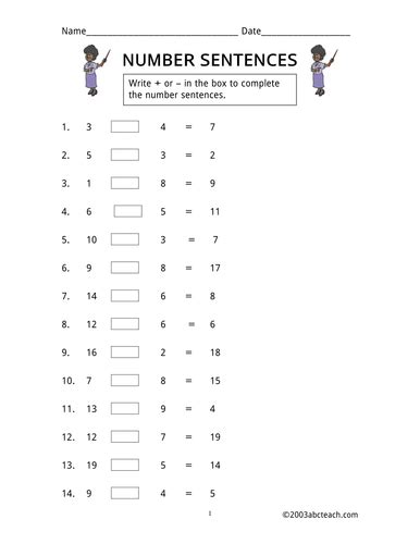 Worksheet Number Sentences Primary Teaching Resources