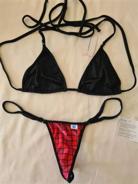 WICKED WEASEL MICROMINIMUS Red Square Bikini Bottom Black Tri Top M PicClick AU