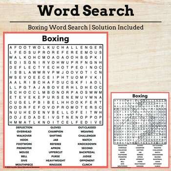 Boxing Word Search By Jennifer Olson Educational Resources Tpt