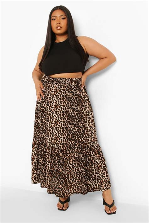 Plus Leopard Print Tiered Maxi Skirt Boohoo