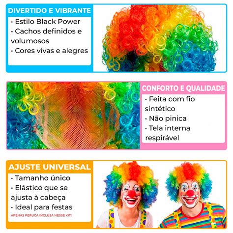 Perucas De Palhaços - Perucas Palhaço Atacado Colorida Black Power Festa Fantasia