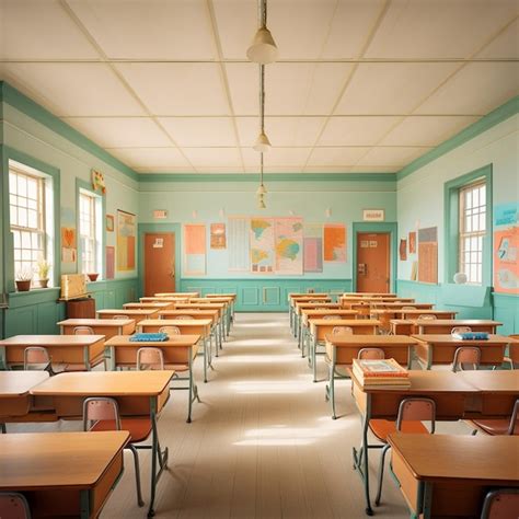 Premium AI Image | Elementary school empty classroom with empty desks