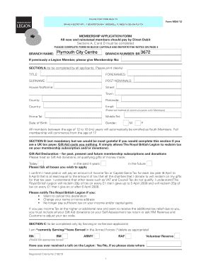 Fillable Online Membership Application Form Branches Britishlegion