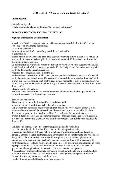 Odonnell Apuntes Para Una Teor A Del Estado G O Donnell