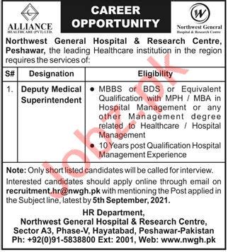 Northwest General Hospital Research Centre Peshawar Jobs Job