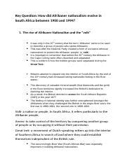 Grade 11 Nationalism Resource Docx Key Question How Did Afrikaner