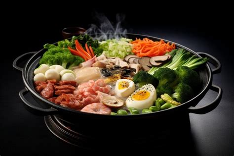 Premium AI Image Man Holding Medium Rare Slice Wagyu A Beef Out From Hot Pot Shabu Shoyu Soup