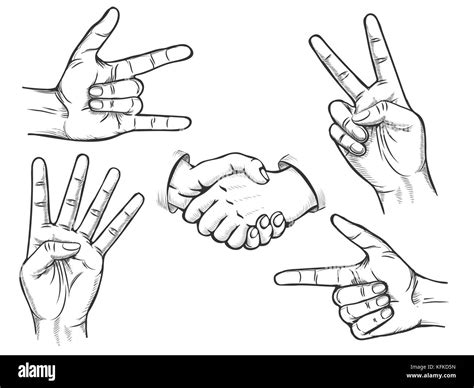 Set of hand drawn finger gestures. Hand signs vector illustration Stock ...